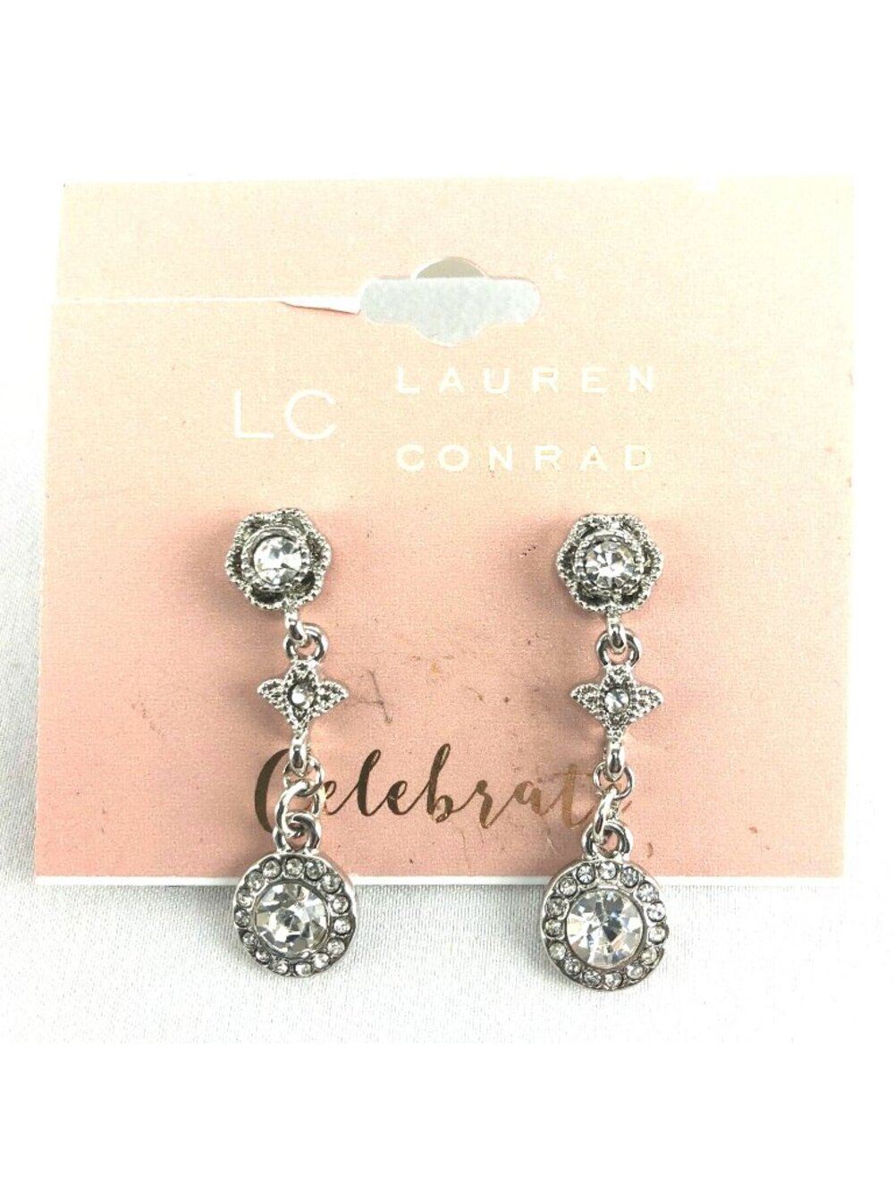 LC Lauren Conrad Earrings Silver-Tone 1 1/4" Dangle Rhinestones